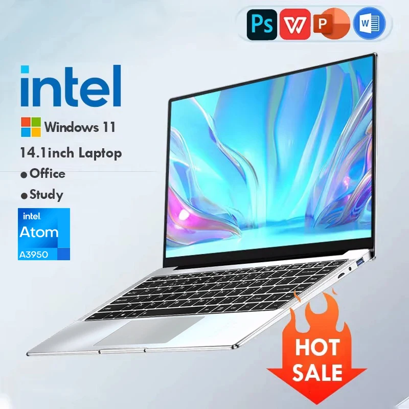 Ultra Slim Windows 11 Laptop Computer 14.1" 12GB RAM 512GB 1TB SSD Intel A3950 Notebook Gamer 1920*1080 Office Study Computer PC