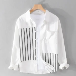 New Designer Long-sleeve Casual Striped Cotton Shirts For Men Fashion Patchwork All-match Tops Clothes Camisa Masculina Chemise