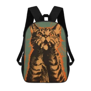 Shocked Tabby Cat Mochila Printed School Bag 17Inch Class Bag For Girls 17 Inch School Backpack Bag
