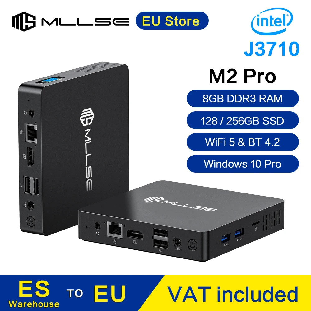 MLLSE M2 Pro Mini PC Intel J3710 CPU 8GB RAM 256GB SSD WiFi5 BT4.2 Windows 10 Mini Desktop Computer