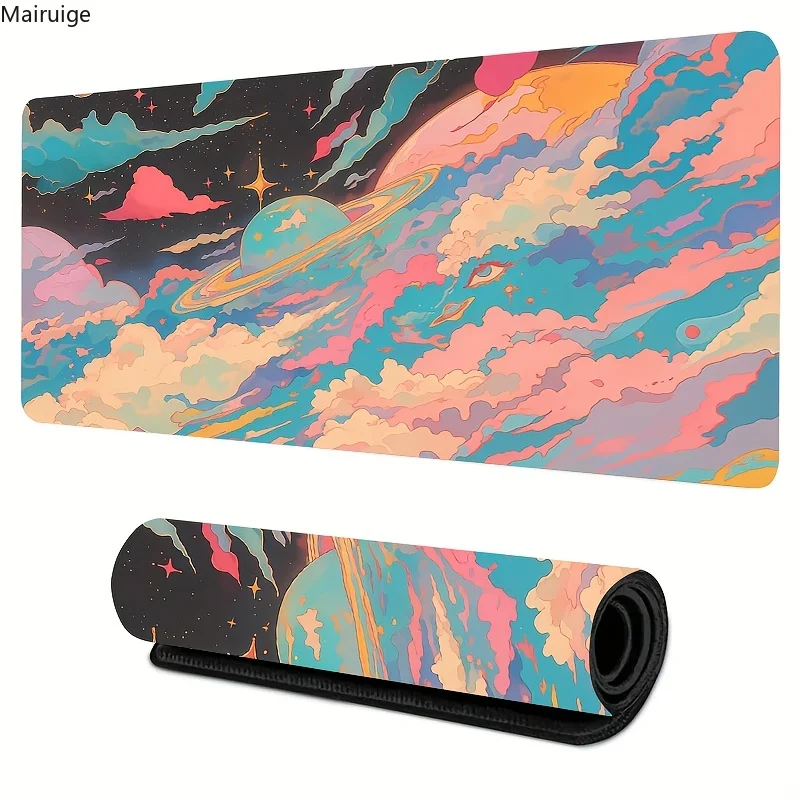Alfombrilla de ratón con diseño de dibujos animados de nubes, cielo y estrellas, alfombrilla grande para ordenador y mesa de