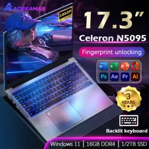 ACEKAMAS 17.3" Laptop Computer Celeron N5095 16GB DDR4 1TB SSD Windows 11 Notebook PC Gamer Fingerprint Office Laptops Portable
