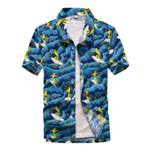 Floral Beach Pattern Hawaiian Shirts For Men Colorful Leaf 3D Printed Blouse Summer Loose Surf Aloha Shirts Short Sleeves Tops