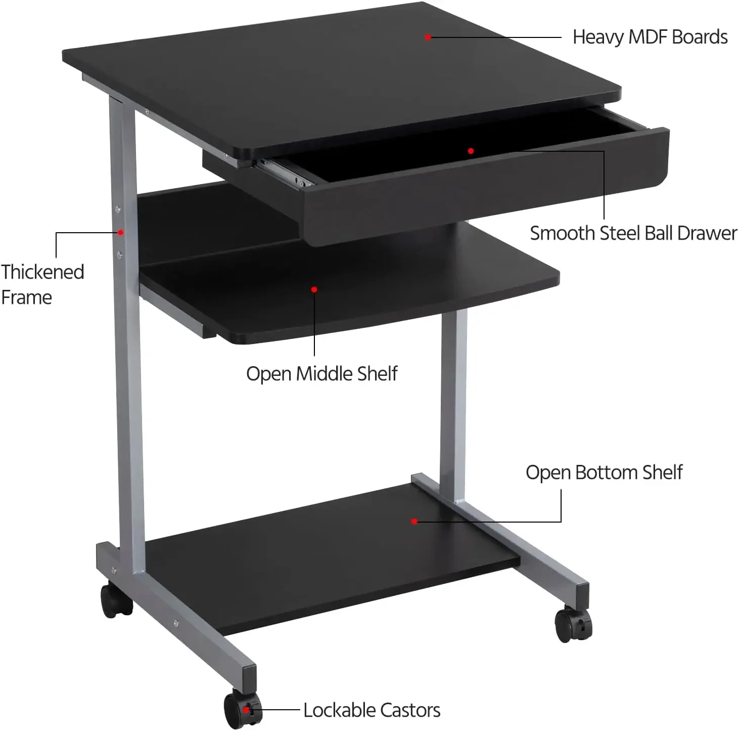 Mesa Ordenador con Ruedas Escritorios Ordenador Pequeña con Bandeja de Teclado Mesa Gaming con Cajón para Estudio,Espacio Límite - Imagen 5