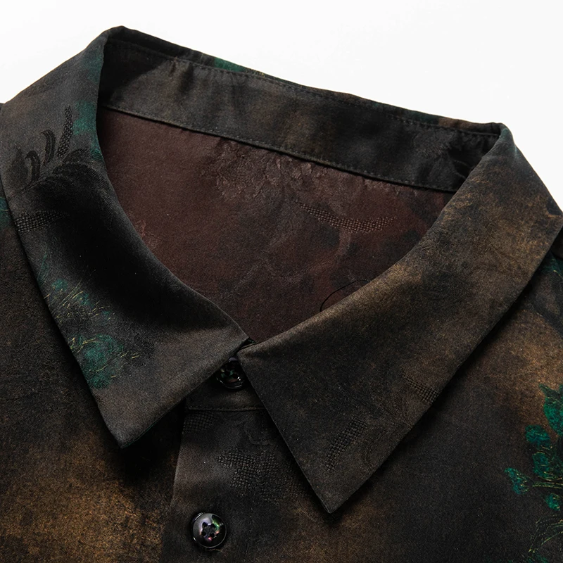 Extremely Luxurious 100%Silk Shirts For Men Short Sleeve Floral Summer Quality Coolness Gambiered Canton Gauze Camisas De Hombre - Imagen 3