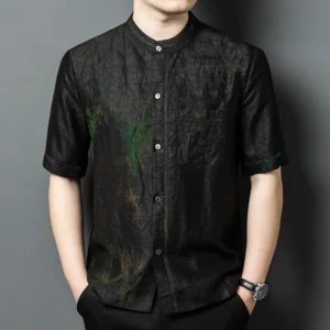 Tang Costume Silk 100% Shirts For Men Luxurious Lightweight Cool Summer Gambiered Canton Gauze High-End Pocket Camisas De Hombre