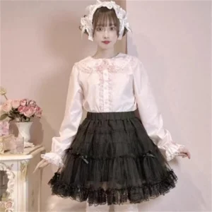 Japanese Style New Sweet Lolita Shirts for Women Girls Cute Bow Lace Long Sleeve Base Shirt Autumn New Camisas Female Blouse
