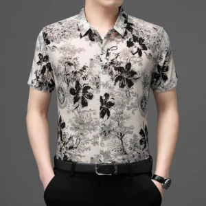 Silky Coolness Short Sleeve Dress Men Shirt Streetwear Easy Care Summer Quality Soft Comfortable Print Fashion Camisas De Hombre