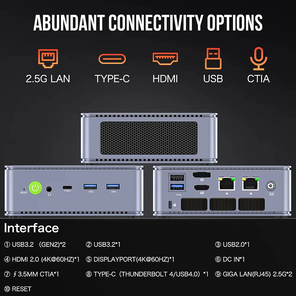 GMKtec K6 Mini PC AMD R7-7840HS 8C/16T 16GB RAM 512GB PCIe 4.0 SSD Mini Desktop Computer Window 11 Pro WiFi 6E/BT5.2 Type-C - Imagen 6