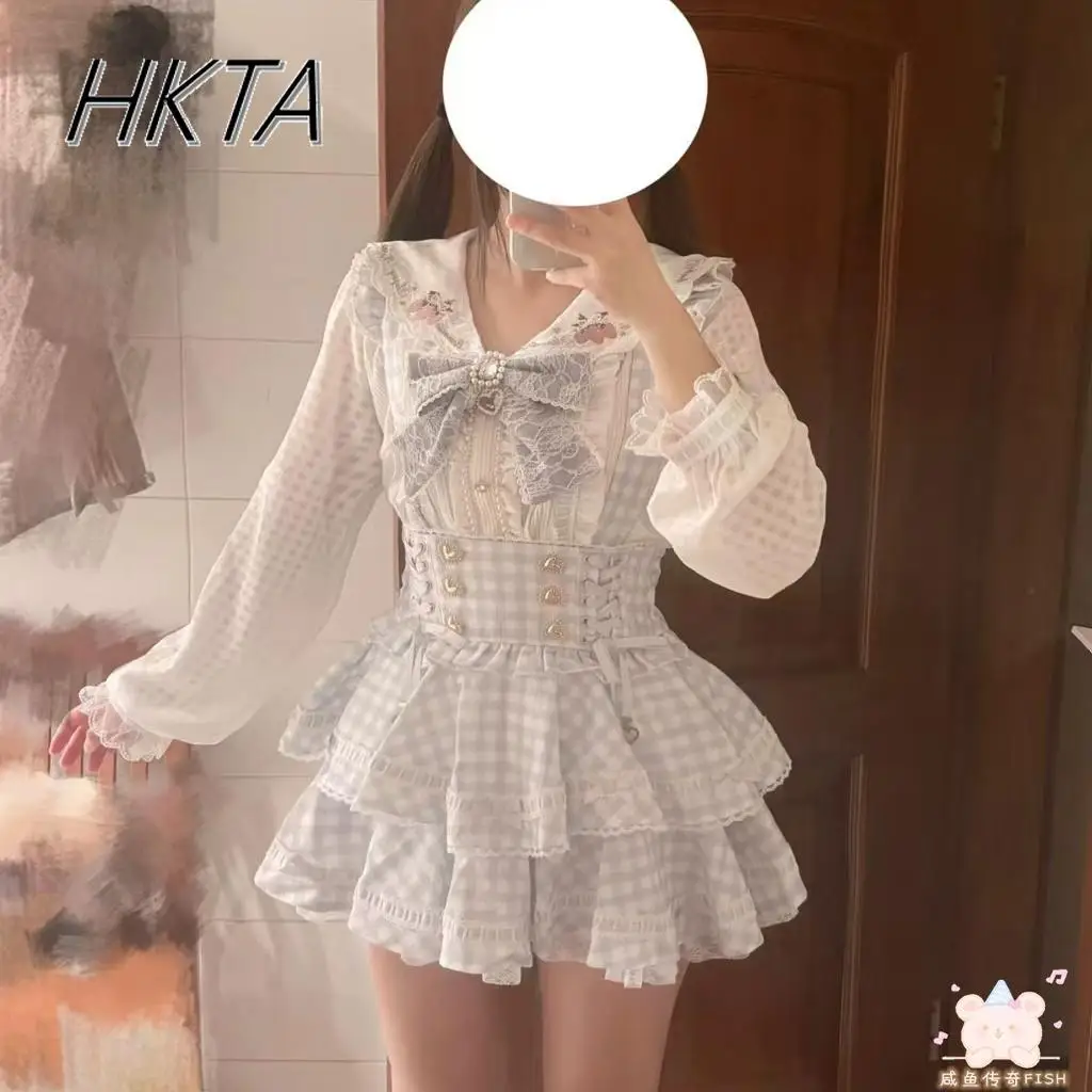 Original Spring New Lolita Girls Knitted Sweater Top Cute Sweet Strawberry Embroidered Bow Mine Long-sleeve Shirts Liz Camisas - Imagen 4