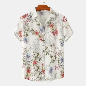 Vintage Flower Hawaiian Shirt Seaside Quick Dry Button Shirts Summer Holiday Casual Lapel Short Sleeve Top Men's Clothin
