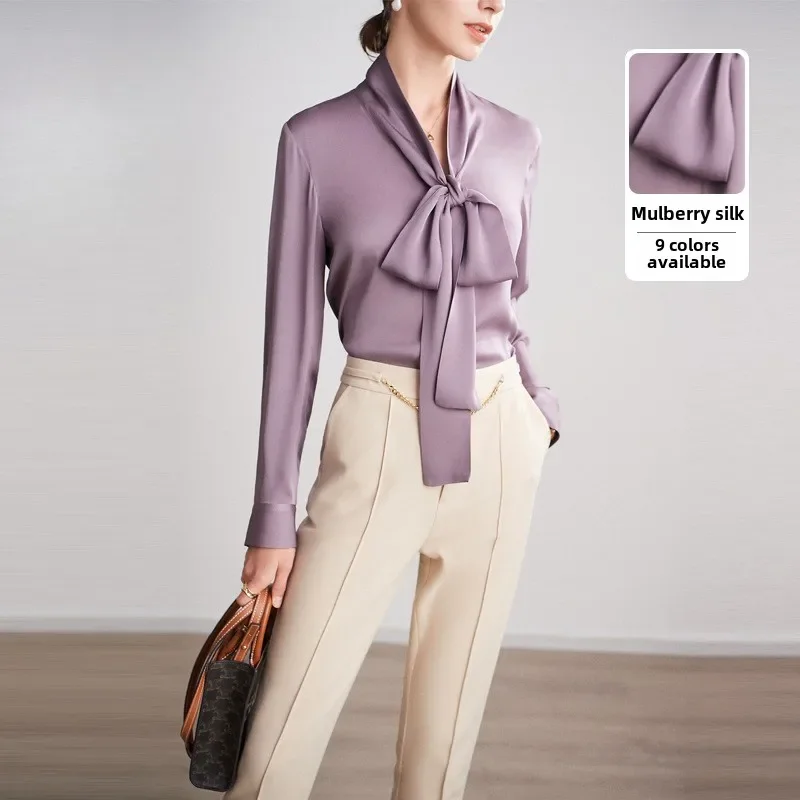 90% Genuine Mulberry Silk Shirt High Quality Long Sleeved Womens Summer Clothes 2024 New Shirts Blouses Tops Camisa Mujer