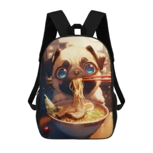 Cute Pug Japanese Ramen 17 Inch School Backpack School Bag Zipper Bolso Mochilas Mochila Bolsa Mochilas De Hombre Bag Mochila Mo