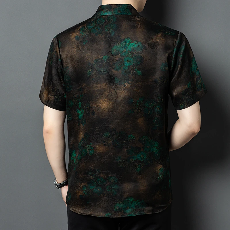 Extremely Luxurious 100%Silk Shirts For Men Short Sleeve Floral Summer Quality Coolness Gambiered Canton Gauze Camisas De Hombre - Imagen 2