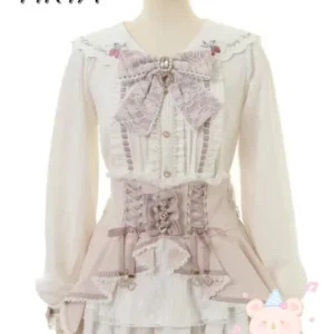 Original Spring New Lolita Girls Knitted Sweater Top Cute Sweet Strawberry Embroidered Bow Mine Long-sleeve Shirts Liz Camisas