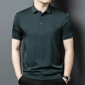 Premium Rivets Polo Shirts For Men Silk Blends Short Sleeve Cool Summer Top Quality Soft Comfortable All Match Camisas De Hombre