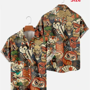 Men's Trend Casual Harajuku Japanese Retro Style Spring/Summer Short Sleeve Shirt Design Fashion Buttons Camisas De Hombre Tops