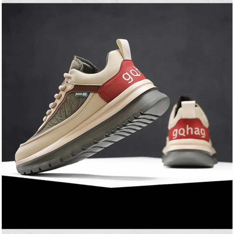 Chunky-Sole Travel Shoes for Men 2025 Autumn Black Leather Casual Shoes Men's Running Anti-Slip Sneaker Zapatillas Hombre Tenis